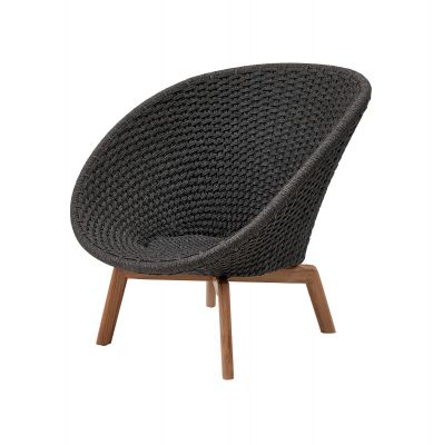 Peacock Loungesessel für den Garten, Cane-Line hellgrau, Seilgeflecht und Holzbeine. Outdoor Möbel.